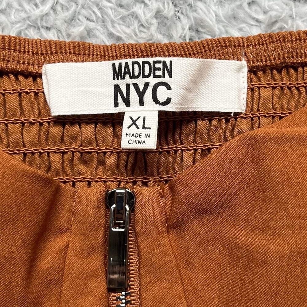 Madden NYC Top XL Rust Brown Corset Bustier Front Zip Puff  Short Sleeve Smocked - Picture 7 of 10